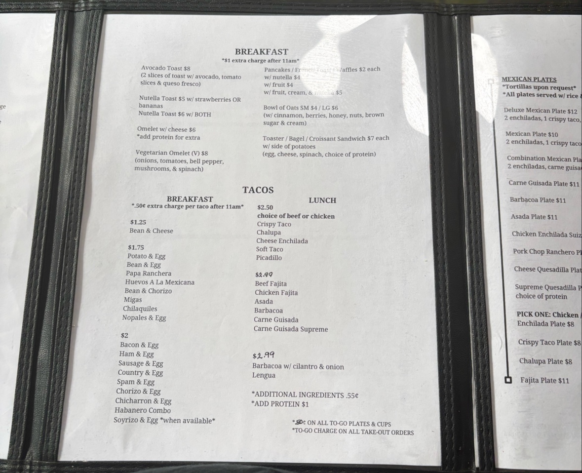 Coffee and breakfast spread at Pirates Cove Cafe